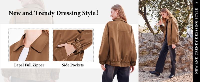 Yousify Womens Leather Jacket Oversized Faux Casual Zip Up Bomber Motorcycle Jackect Trendy Fall Winter Clothes S-XXL