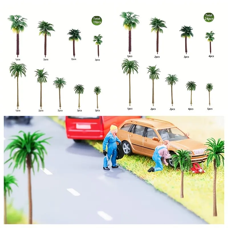Ho Scale Palm Tree Models 19-24 Pieces, Realistic Train Scene Trees, 2.8-6.3 Inches, Ideal for Railway Dioramas and Landscape Decorations