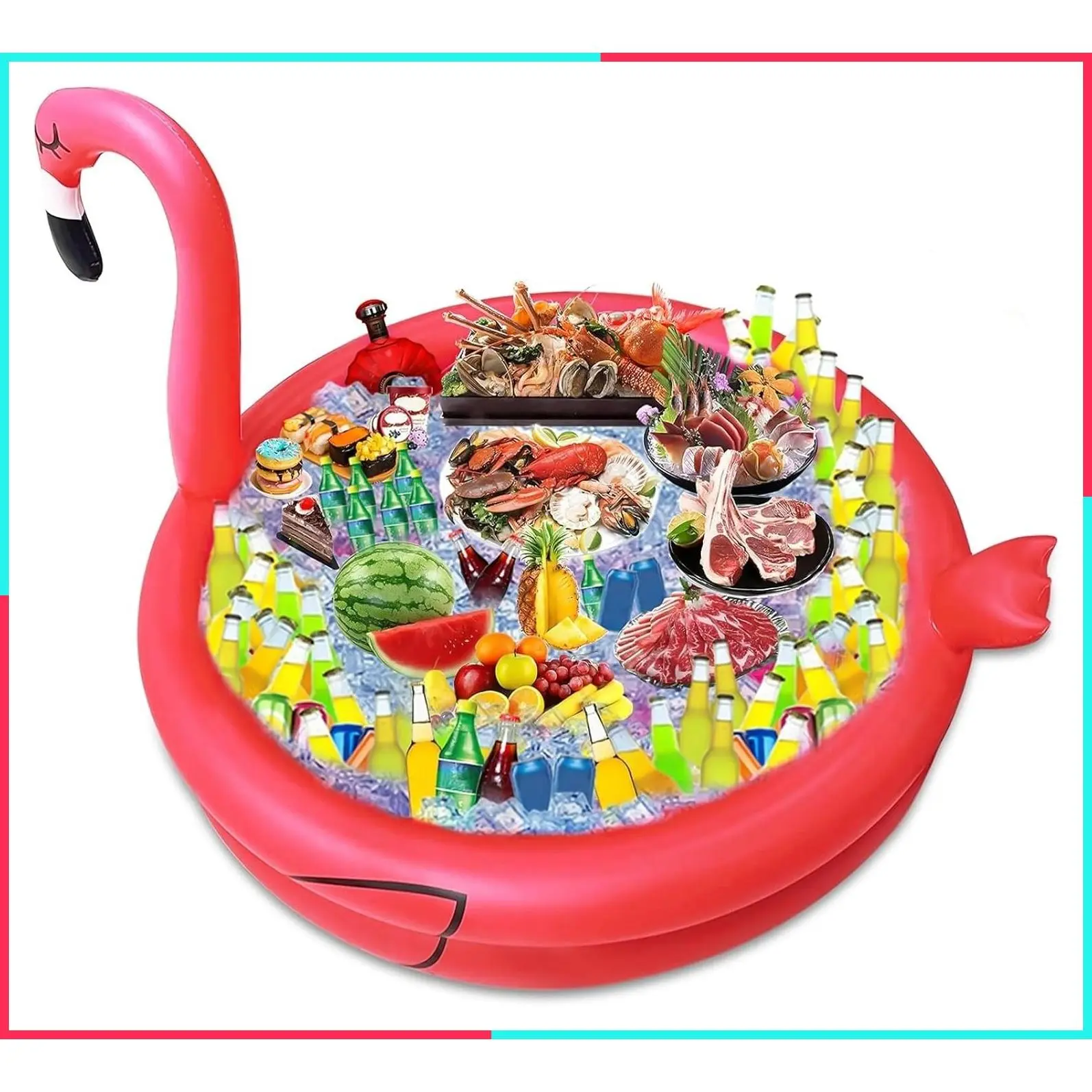 Inflatable Flamingo Cooler 130+ Cans Large Capacity Pool Party Drink Cooler with Bottom Quick-Drain | Tropical Luau Hawaiian Birthday Party Supplies