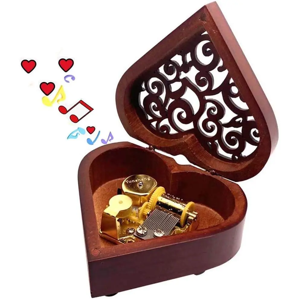 You are My Box, Heart Vintage Hollow Out Wood Mechanism Wind Up Musical Box Gifts for Birthday Christmas Mother's Day Valentine's Day