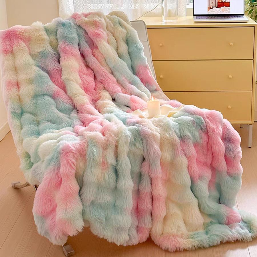 Tie Dye Fluffy Plush Blanket, 1 Count Colorful Soft Warm Throw Blanket, Bedding Supplies for Home, Camping, Dormitory, Office, Travel, Bedroom Decor, Multipurpose Use