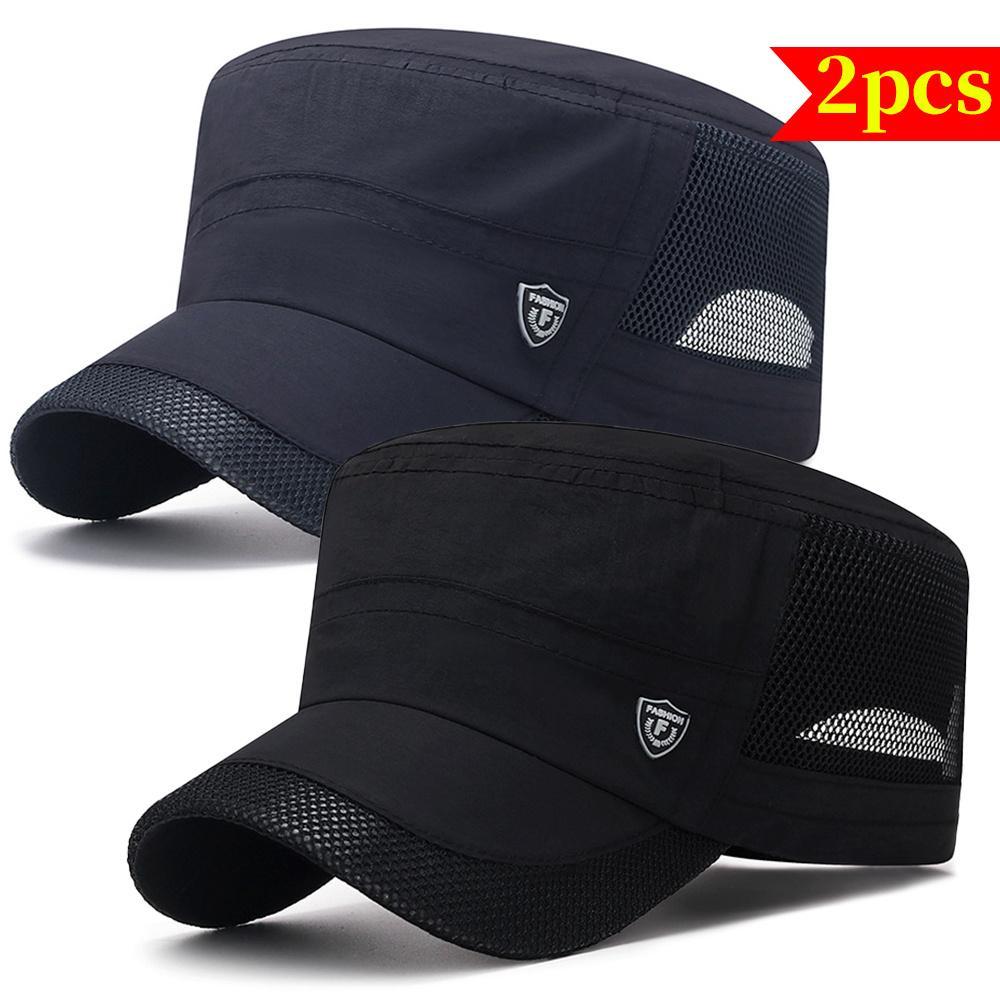 Unisex Adults' 2-Pack Flat Top Baseball Caps, All Seasons Quick-Dry Mesh Sun Protection, Breathable Thin Profile Sports & Outdoor Hats