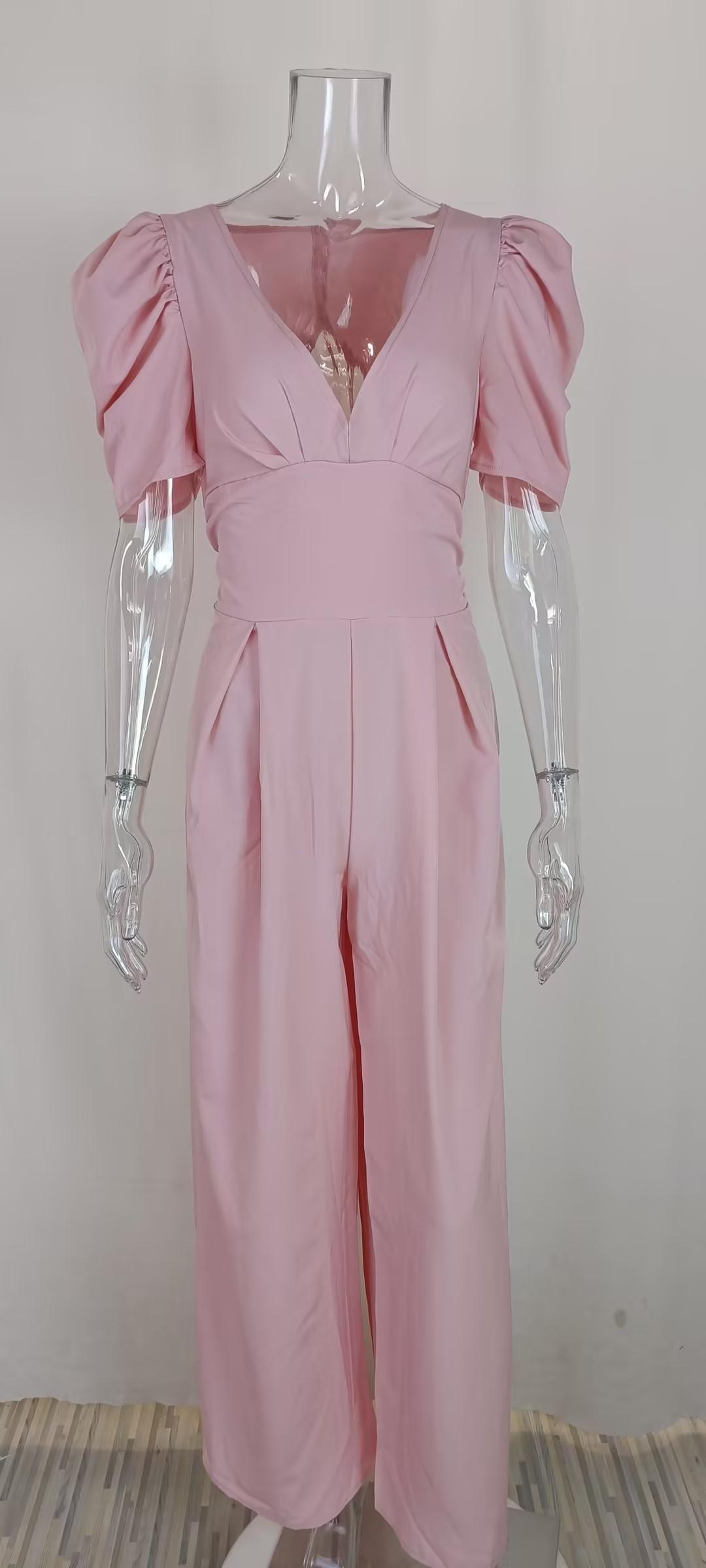 2026 Puff Sleeve Jumpsuit for Women Elegant Deep V Neck Wide Leg Formal Jumpsuit with Pockets Party Outfit # Jumpsuit # WideLegJumpsuit # FormalJumpsuit # PuffSleeve # DeepVNeck # WeddingGuestOutfit # PartyOutfit # DressesForWomen # Outfit of the Day