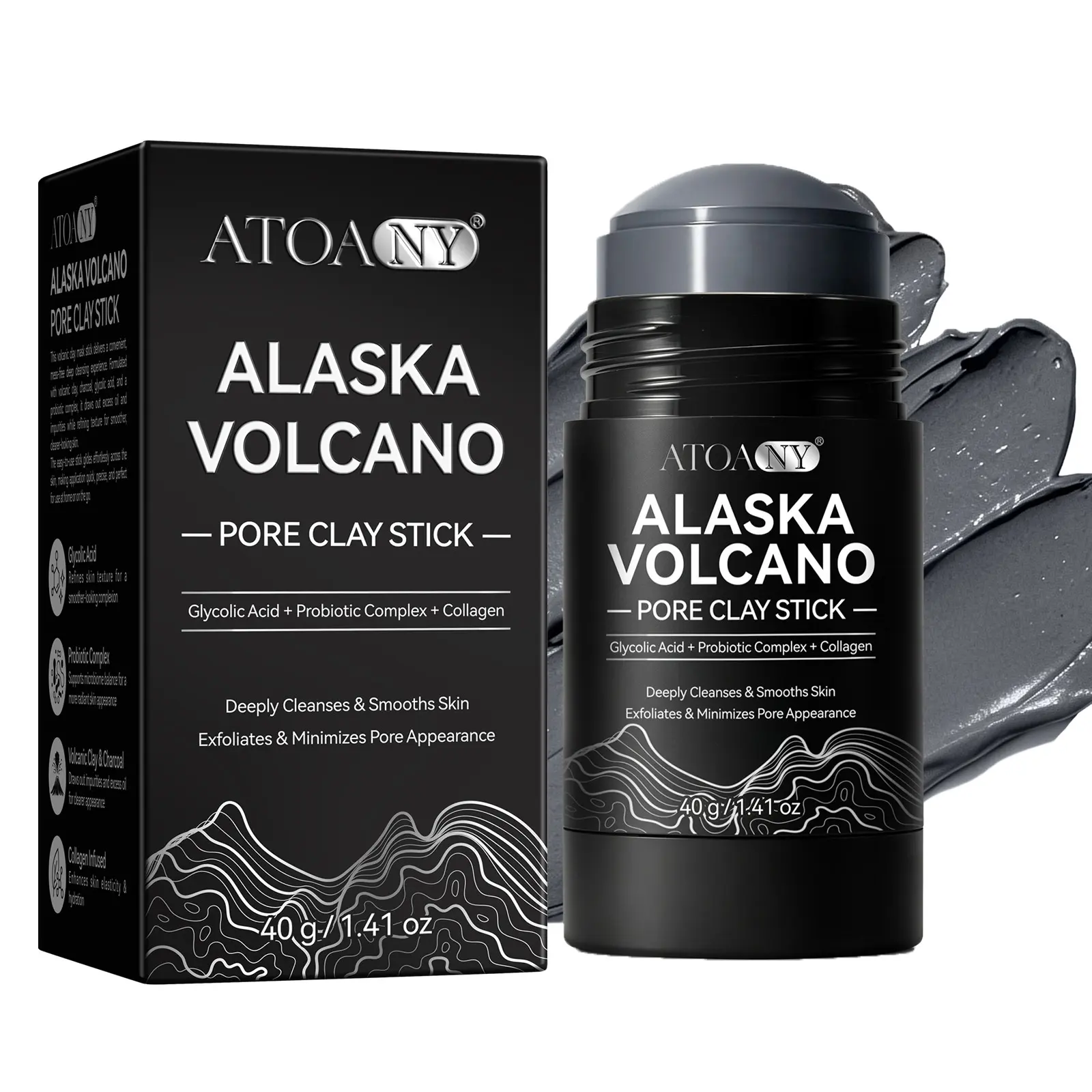 ATOANY Volcanic Mud Mask Stick, an oil-control cleansing mud mask for regular facial cleansing that removes excess oil and controls oil production, leaving skin feeling fresh, clean, and non-greasy