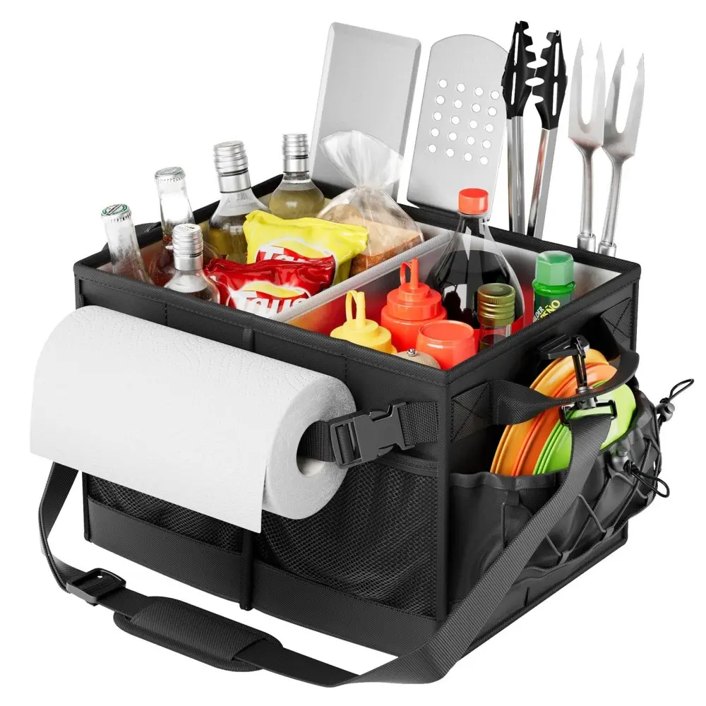 ARCH BBQ Caddy with Paper Towel Holder, Outdoor Grill Organizer and Condiment Caddy, Portable Barbecue Tool Storage Rack with Hooks for Utensils, Towel, Spices, Perfect for Patio, Camping, Tailgating, Picnic, Kitchen Countertop, Home Furniture and