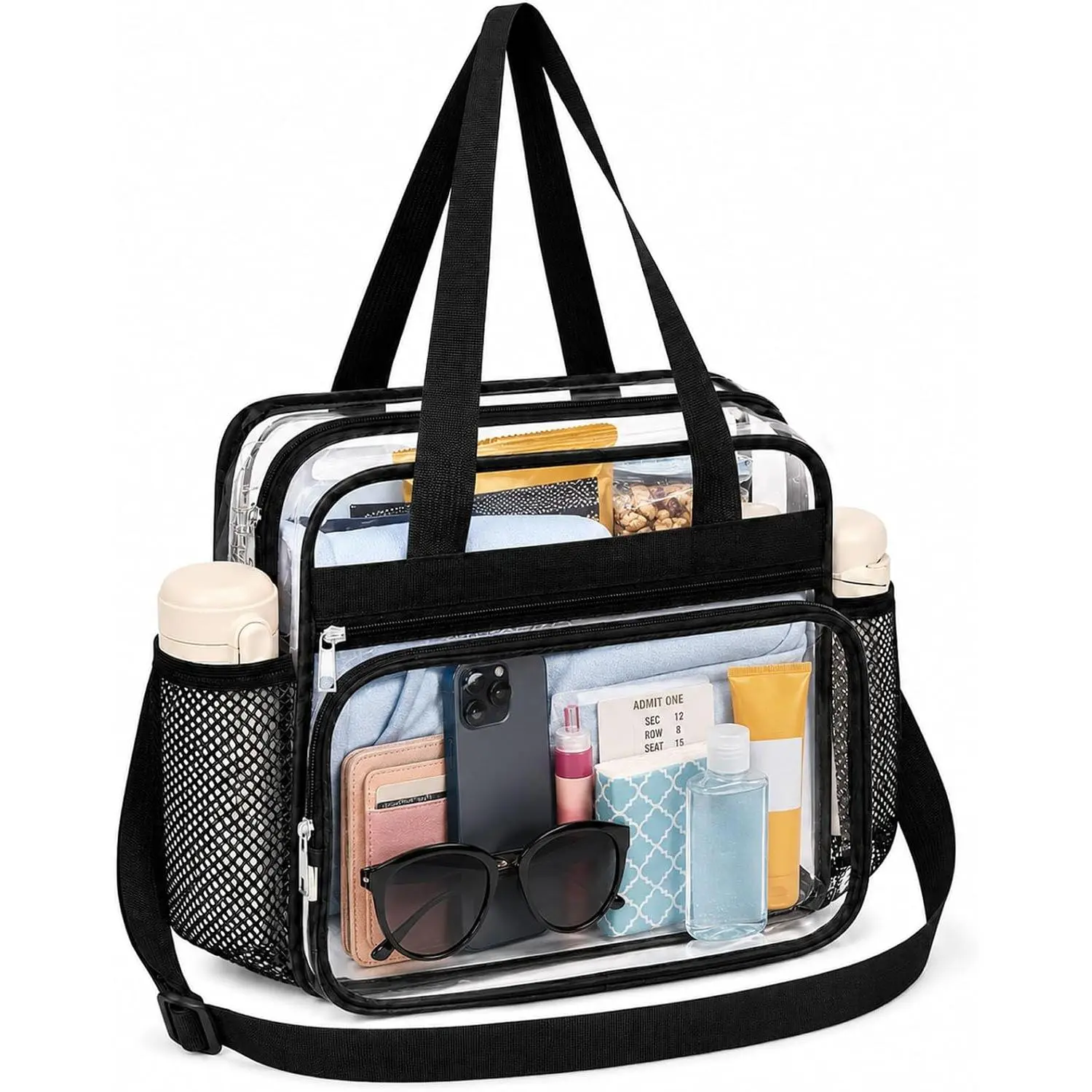 Clear Bag for Stadium Events 12 x 12 x 6 Clear Tote Lunch Bag Crossbody  Zipper Handbag for Work  Concert
