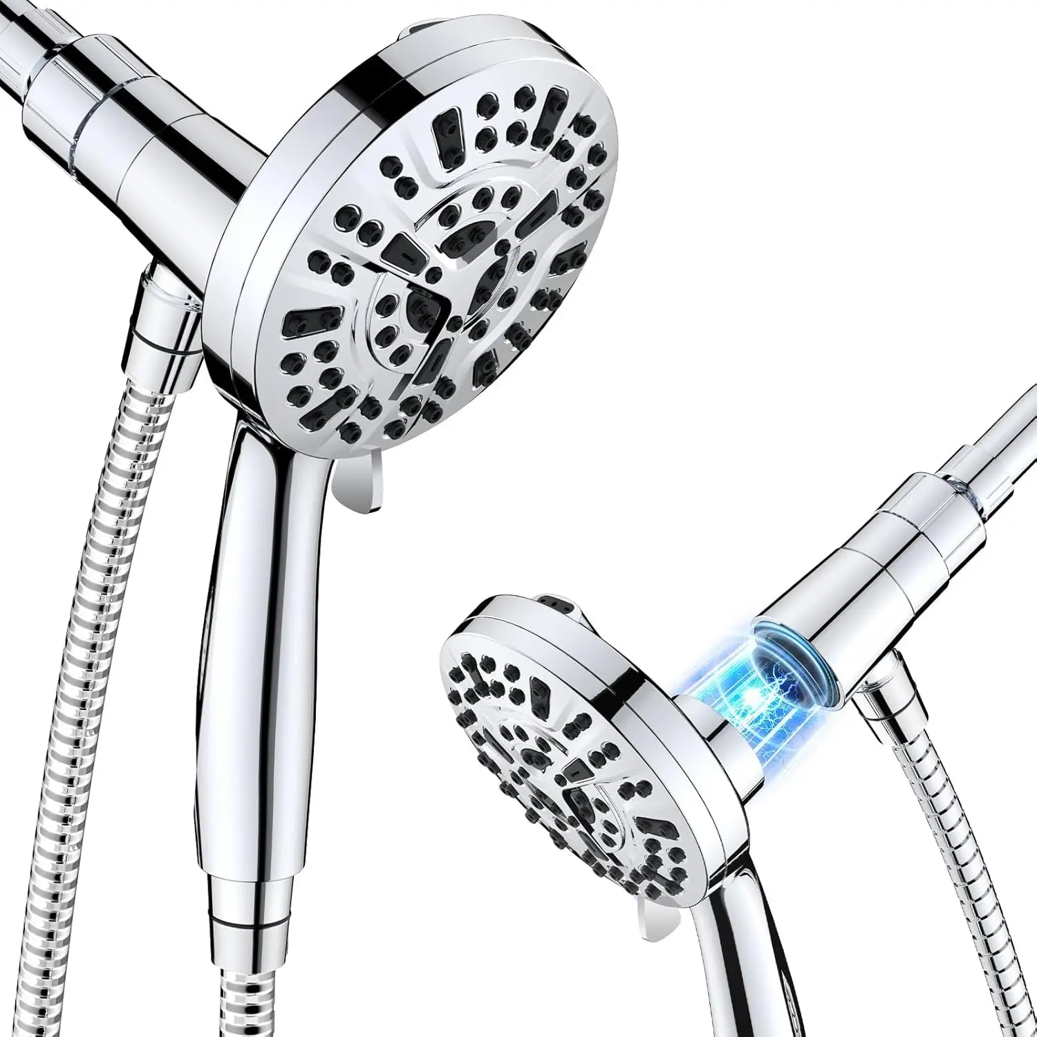 Magnetic High Pressure Shower Head, 10-Mode Handheld Shower Head, Built-in 2 Power Wash, Adjustable Shower Head with Handheld with Magnetic Docking & 60'' Hose, 2.5 GPM Showerhead with 5'' Face