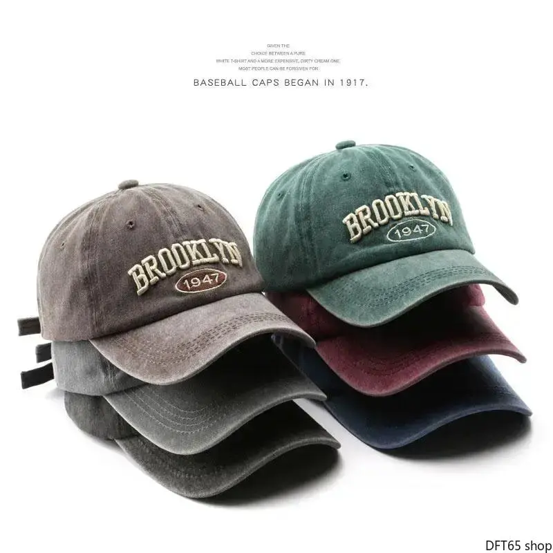 Vintage Washed Cotton Dad Hat Classic Logo Embroidery Adjustable Strap UV Protection Unisex Retro Brooklyn Hip Hop Style Lightweight Casual Streetwear Outdoor Summer Fashion Headwear Accessory