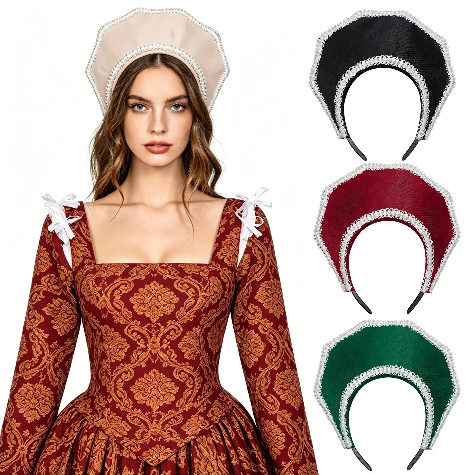 Elegant Victorian Tudor Crown Headpiece for Women - 1 Size Victorian Headbands, Renaissance Princess Headbands for Costume Enthusiasts, Halloween Cosplay & Themed Events, One Size