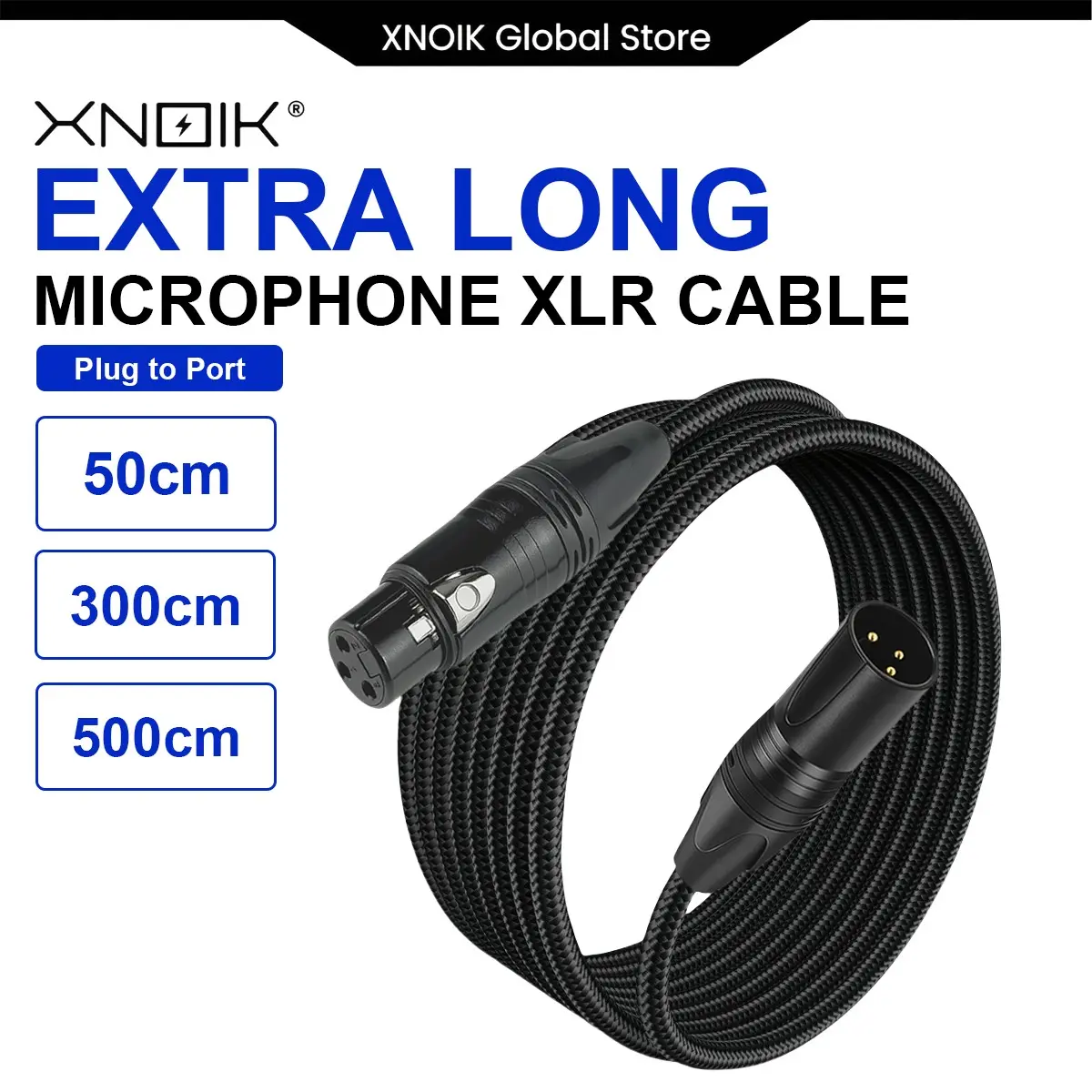 3-Pin XLR Microphone Cable, XLR Plug to XLR Port Balanced Audio Cord, Gold-Plated Connectors, Durable Nylon Braided Cable, Self-Locking Design, Multiple Lengths Available, for Microphone, Mixer, Speaker, Audio Interface, Studio Recording and PA System