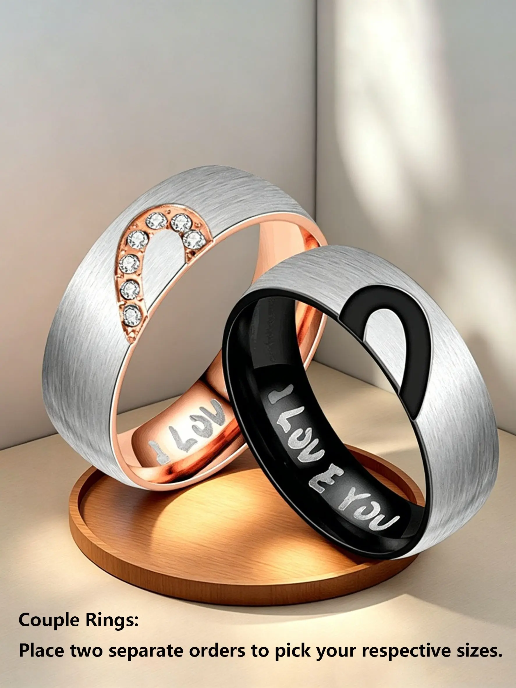 Matching Heart Couple Rings,Hypoallergenic Titanium Wedding Band,I Love You Engraved Promise Ring,Two Piece Half Heart Matching Band,Valentine Gift For Her Him,Size6-13 US Sizing,Stainless Steel Tarnish Resistant Couple Jewelry,Anniversary Matching Rings