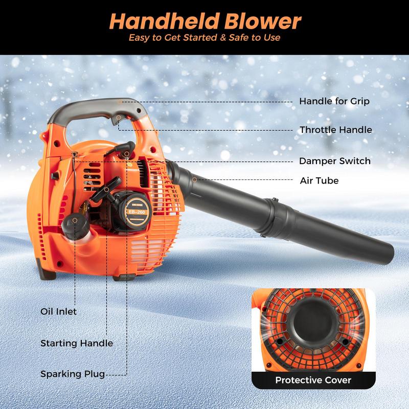 Handheld Gas Blower, 2-Stroke Gas Powered Leaf Blower, 750W 25.4cc Gasoline Grass Sweeper for Lawn Care, Snow Blowing & Yard Cleaning, Heavy Duty Grassland Cleaning Machine Portable