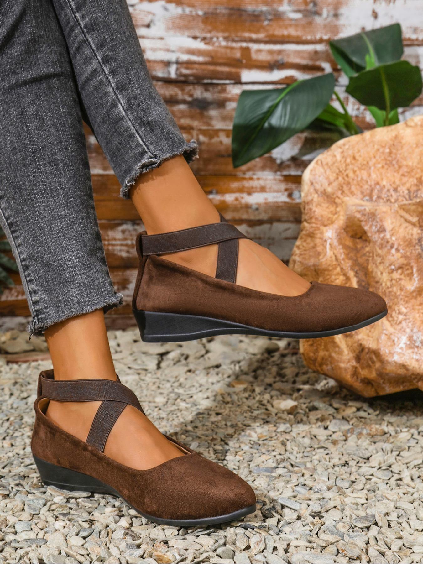 Soft Wedge Shoes for Women, Stylish Fashion Closed-Toe Design in Faux Suede, Comfort Style for Day or Night Wear