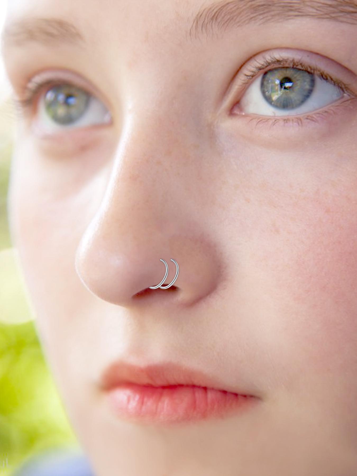 1 Set/ 4pcs  Stainless Steel Double Spiral Nose Rings, Nosering, Nose Piercing Jewelry, Body Jewelry For Men & Women, Daily Clothing Decoration