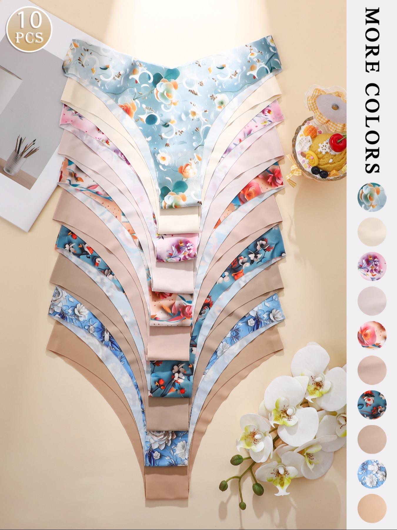 Women's Floral Heart Leopard Print Underwear Set, 3/4/6/7/8/10/12 Pieces, Casual Fitted Design, All Seasons Comfortable Panties