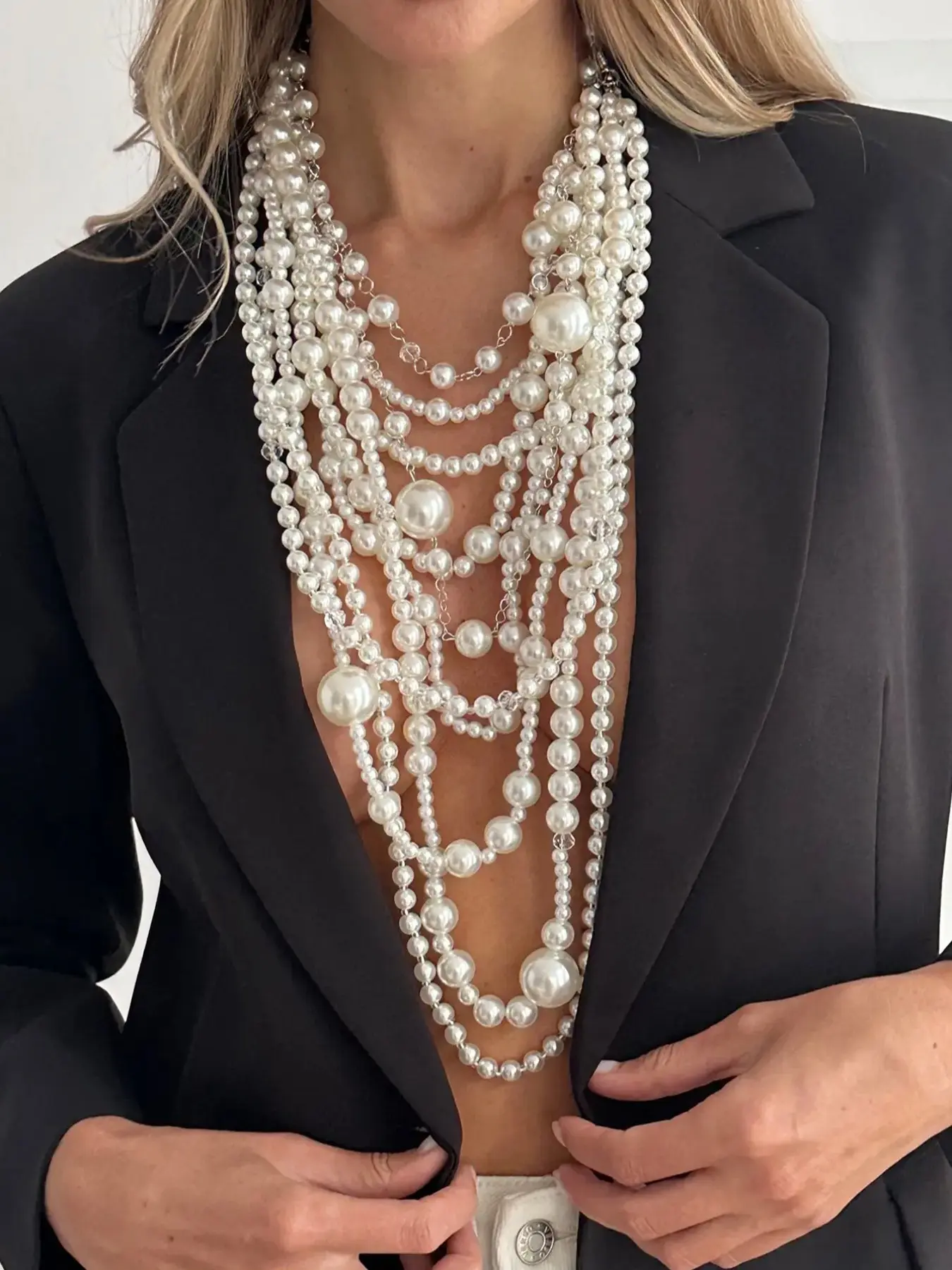 Boho Multi-Layer Imitation Pearl Necklace, Vintage Fashion Jewelry, Perfect Gift, Daily Wear and Party, Trendy Pearl Chain, Accessory Necklace