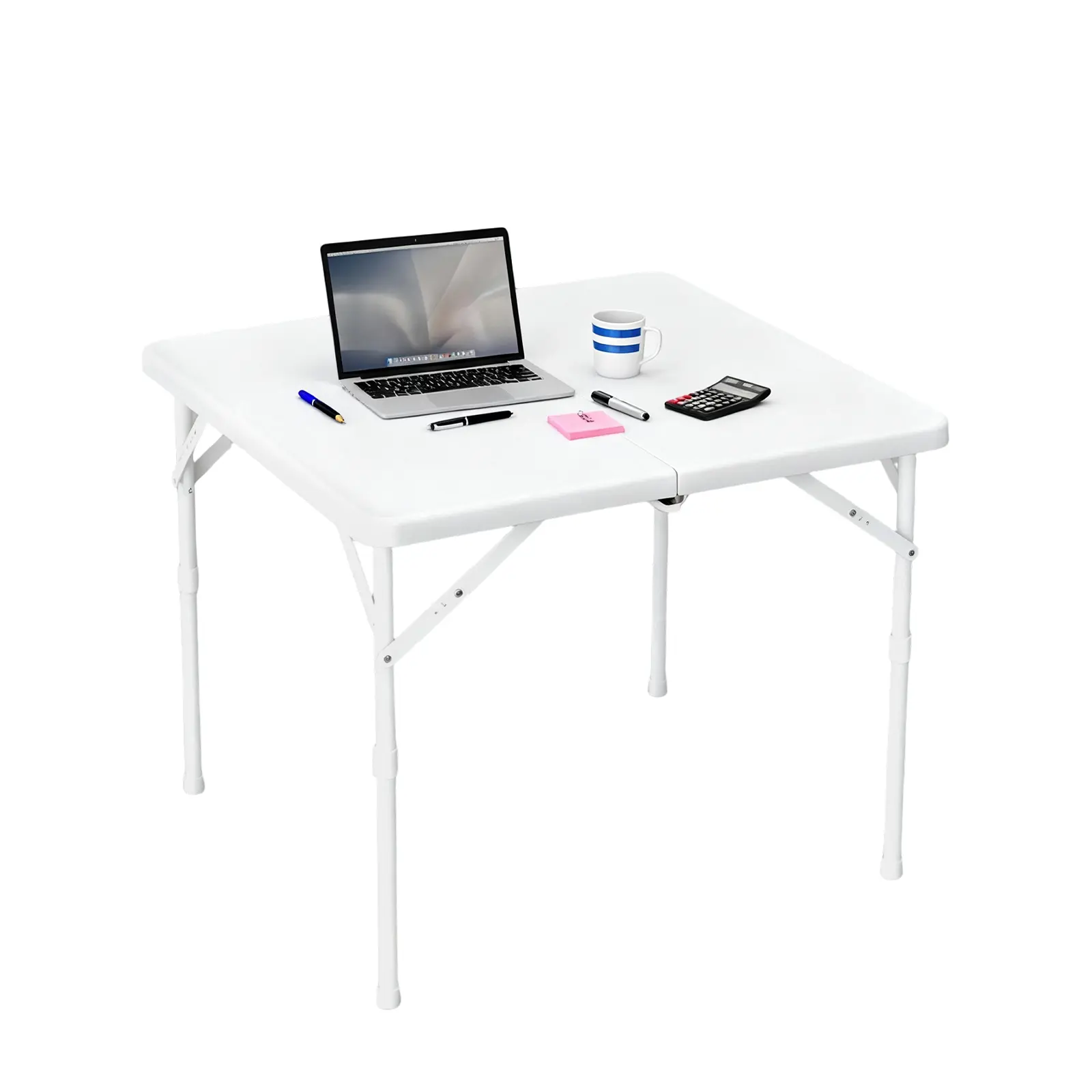 Portable Square Folding Heavy-Duty Plastic Card Table with Built-in Carrying Handle, 440 lbs Load Capacity for Family Camping Trip, Backyard BBQ
