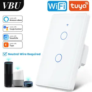 WiFi Smart Wall Light Switch,Glass Panel, Multi-Control(3 Way), 2.4GHz Wi-Fi Touch Switches, No Neutral Wire Required, Remote Control Smart Life/Tuya App, Work with Alexa, Google Home White 1 2 3 Gang