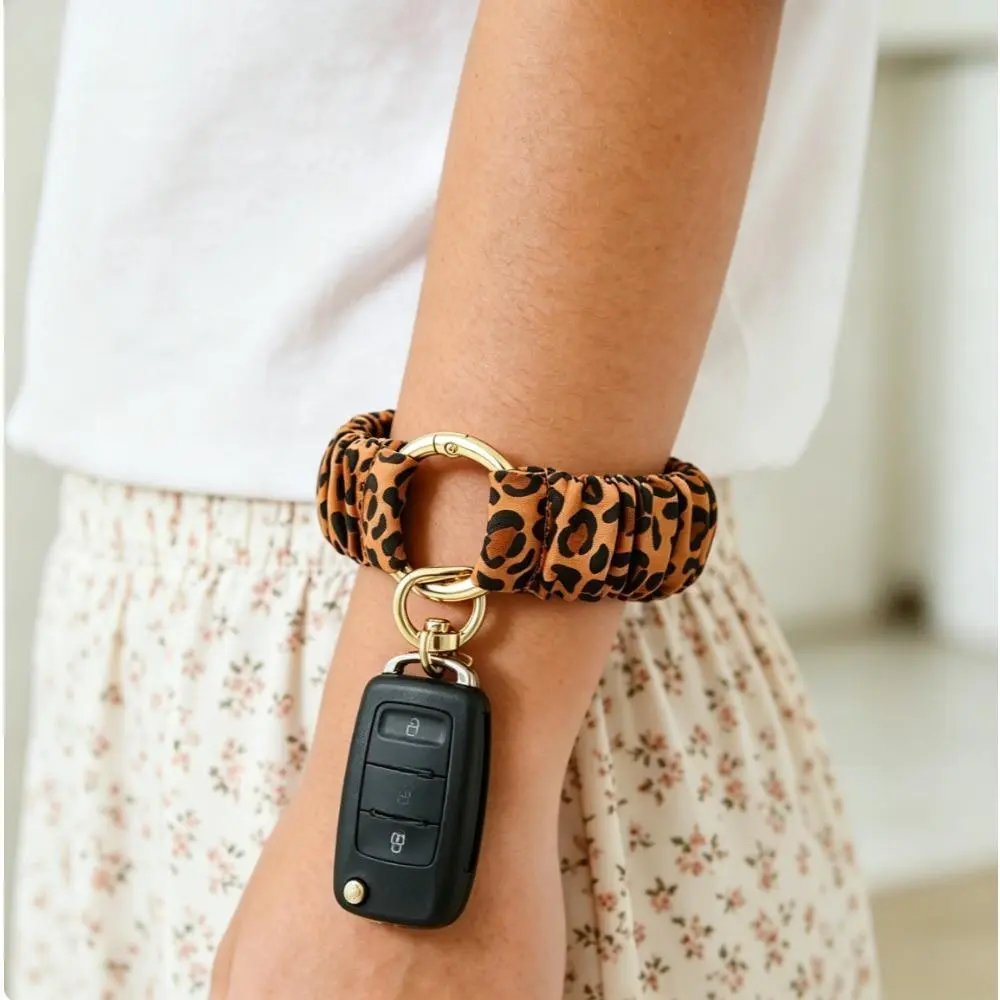 Scrunchie Wristlet Keychain for Car Keys, Vintage Animal Print Fabric Hair Tie for Women, 2-in-1 Everyday Accessory, Birthday Gift, Animals, Wide Style, Stretch Fabric, Scrunchie Wrist Keychain, Leopard Print, Hands-Free Keys, Hands-Free Hold, Casual, Com