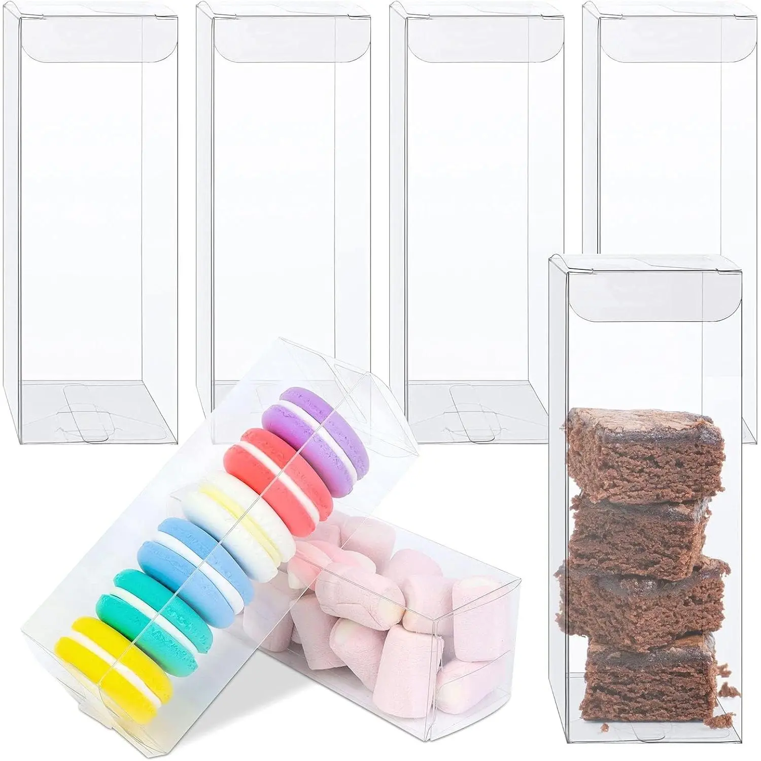 50 count Clear  Plastic Storage Boxes Transparent Present Box Empty Containers Rectangle Cube Candy  Cookies  Case for Christmas,Wedding,Party, Shower (50, 2x2x6 Inch)