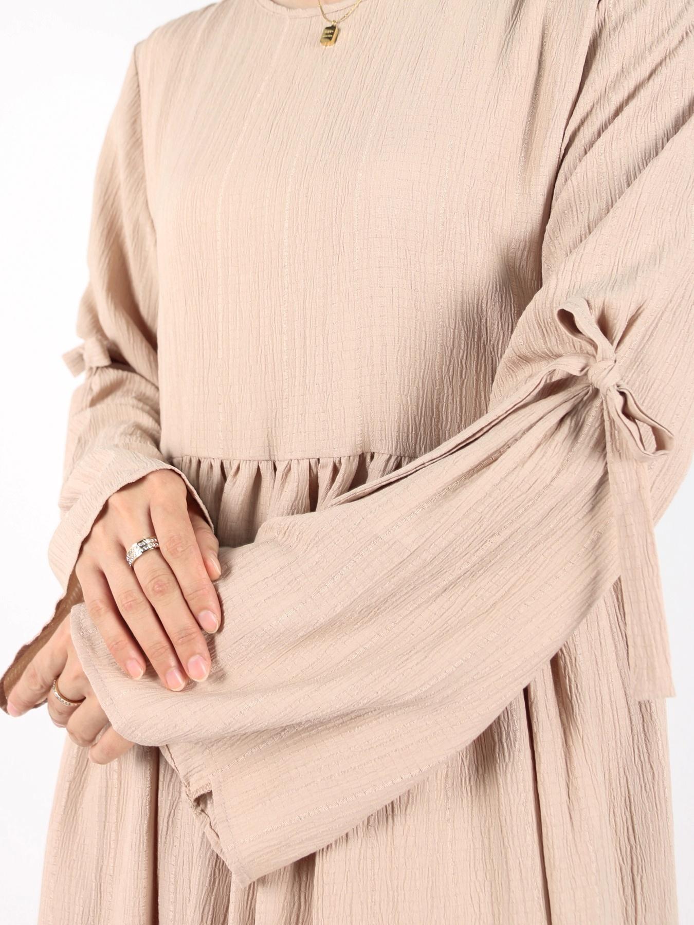 Women's Plain Bow Decor Feminine Flounce Sleeve Pocket Smock Dress, Casual Long Sleeve Round Neck Zipper Back Dress for Daily Wear, Ladies Clothes for All Seasons