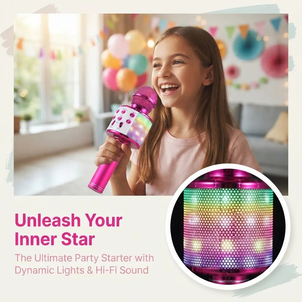 858LED wireless Bluetooth microphone with lights, portable handheld microphone for children, suitable for singing on mobile phones, factory direct