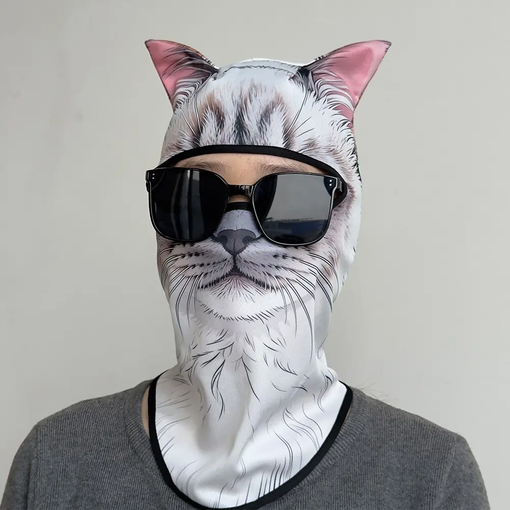 3D Cat Balaclava Mask, Ice Silk Sunscreen Riding Face Cover, Outdoor Motorcycle Ski Windproof Neck Gaiter, Halloween Cosplay Animal Full Face Mask