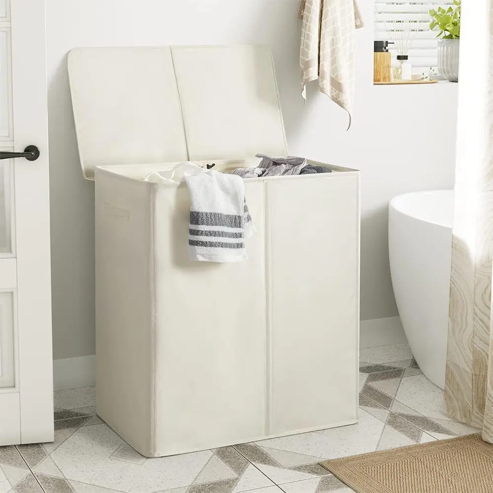 Extra Large Capacity Dual Compartment Laundry Basket, with Lid and Handle, Foldable Design, Ideal for Bedroom, Bathroom, Dormitory
