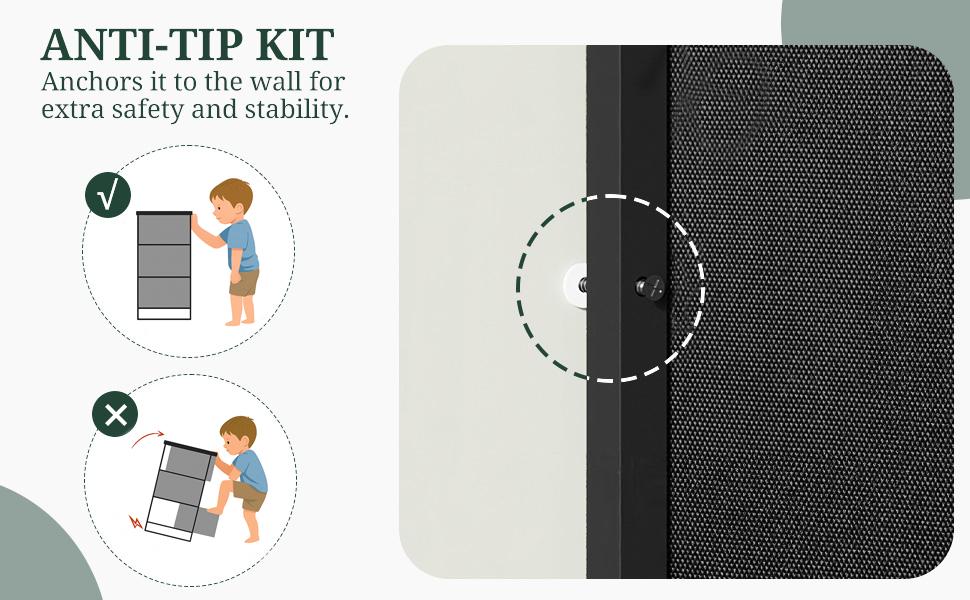 8-Drawer Dresser for Bedroom, Anti-Tip Tall Storage Organizer Chest of Drawers with Wooden Top and Metal Frame Fabric Bins for Closet, Living Room, Hallway, Entryway, Black