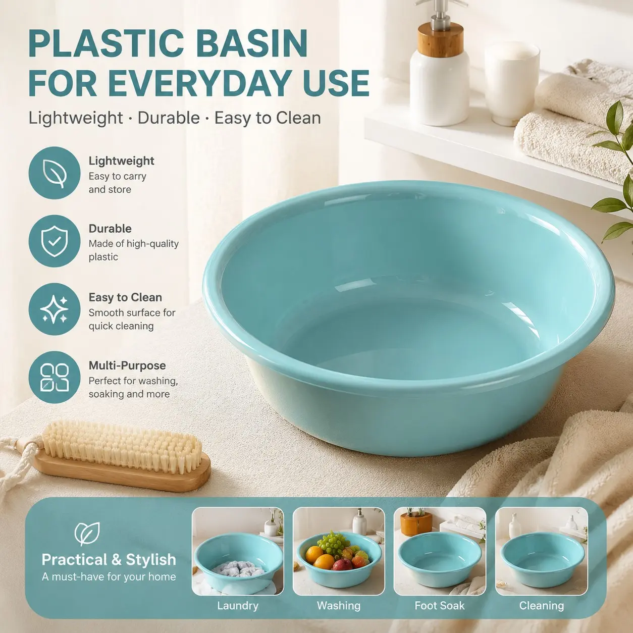 Thickened Large Plastic Face Washing Basin, Durable Laundry Bowl, Versatile Cleaning Container, Ideal for Home Use, Practical & Space-Saving Design