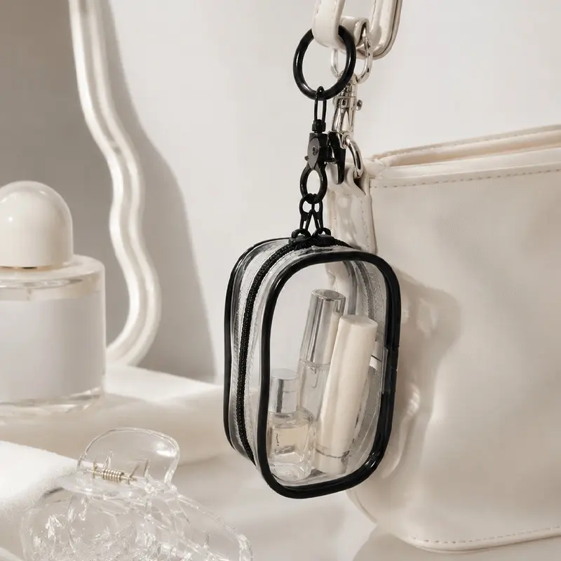 Clear PVC Mini Storage Pouch with Hanging Hook, Portable Travel Perfume Sample Bag, Waterproof Transparent Cosmetic Trial Size Organizer Pouch for Skincare Samples Small Toiletries