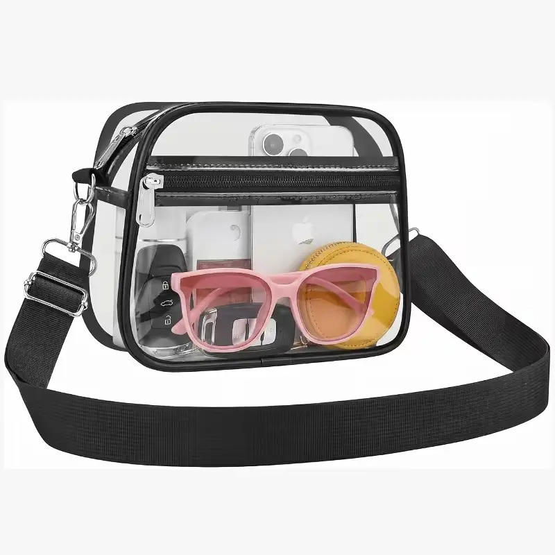 Transparent Stadium Certified Crossbody Bag, Unisex Adjustable Strap, Zipper Closure, PVC Handbag for Events/music Concerts/travel