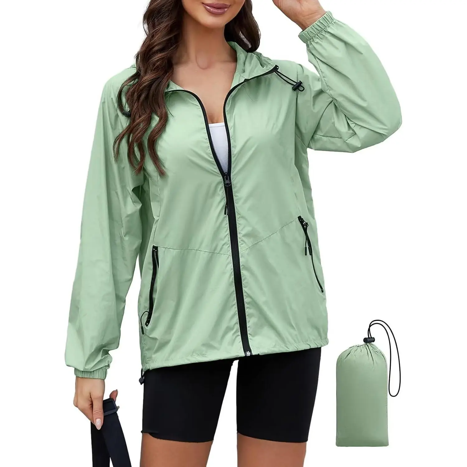 Women's Lightweight Rain Jacket Packable Windbreaker Waterproof Travel Raincoat S-XXL