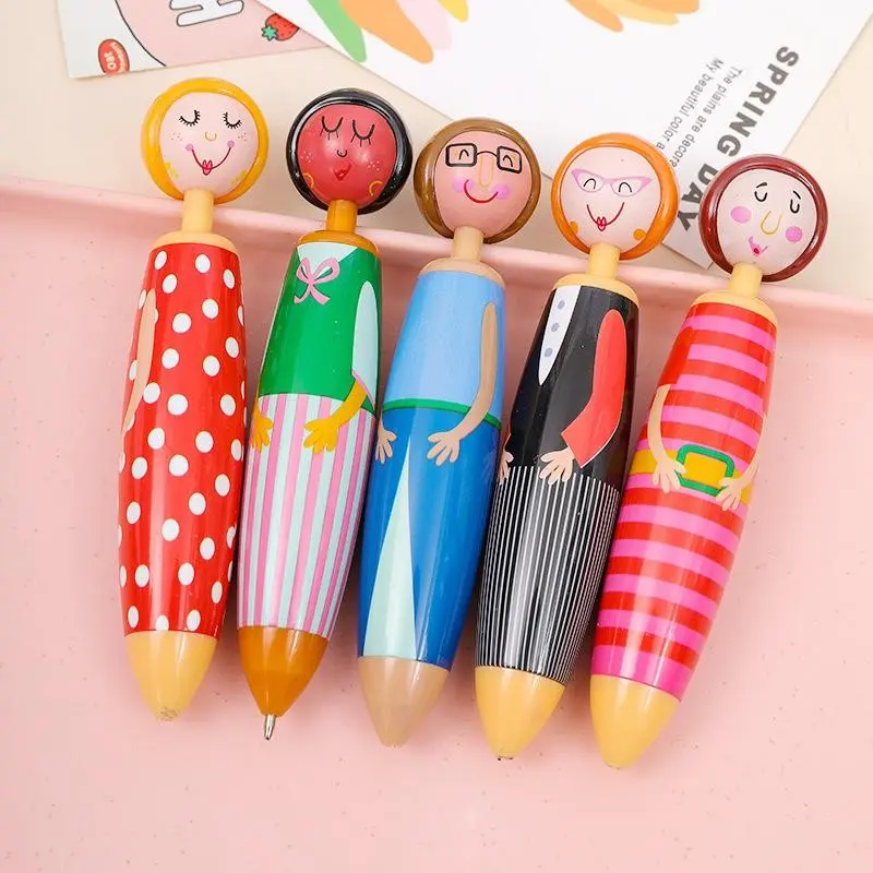 5pcs Cartoon Character Retractable Ballpoint, Ballpen Set, Fast Drying Ink, Fine Tip, Family Doll Pens, Student Reward Gifts, School Supplies
