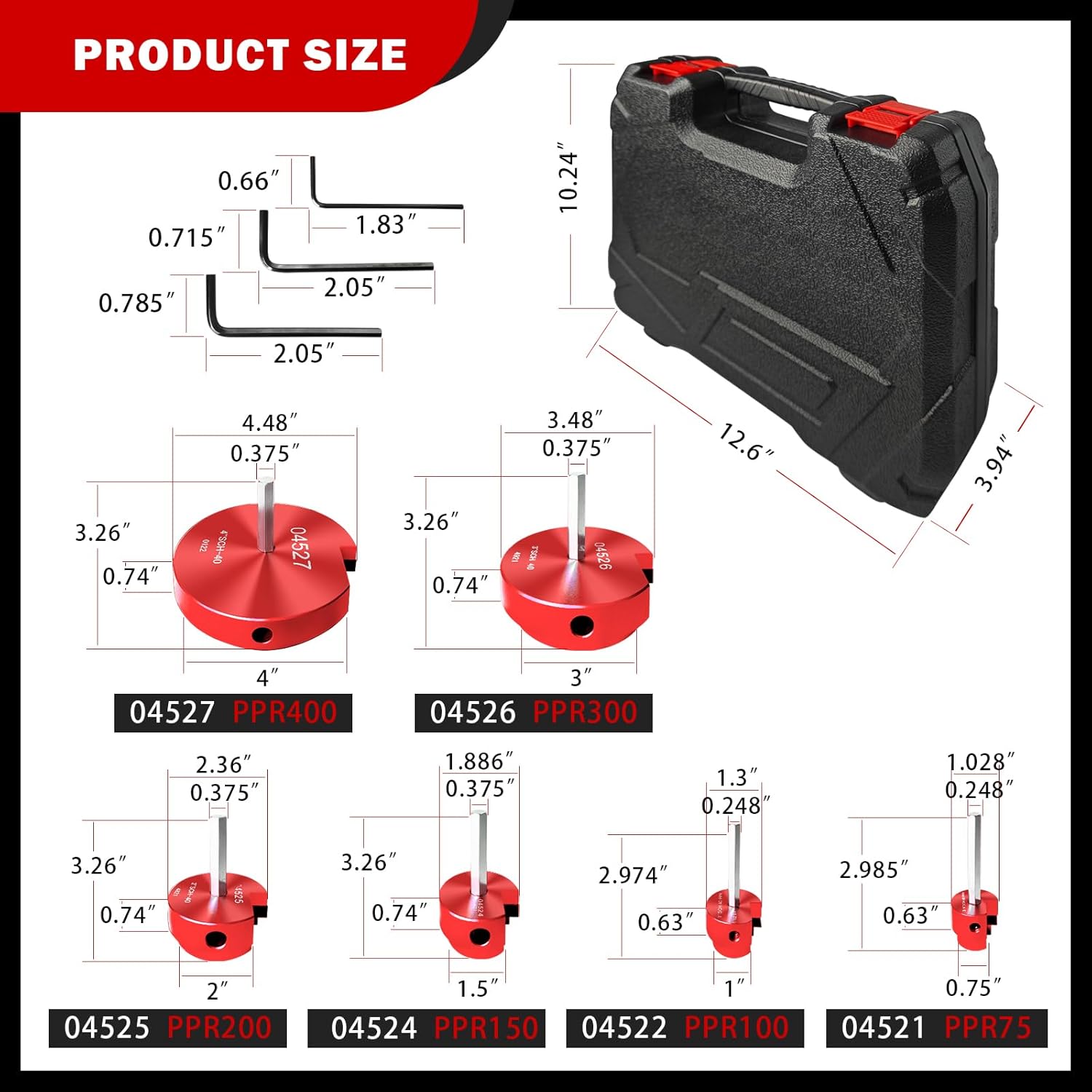 04529 for PPRK6 Plastic Pipe Fitting Reamer, PVC Reed Pipe Reamer Kit Contains 3/4",1",1-1/2",2",3",4"   Fit into Standard 1/2" Drill for CPVC, PPR or ABS