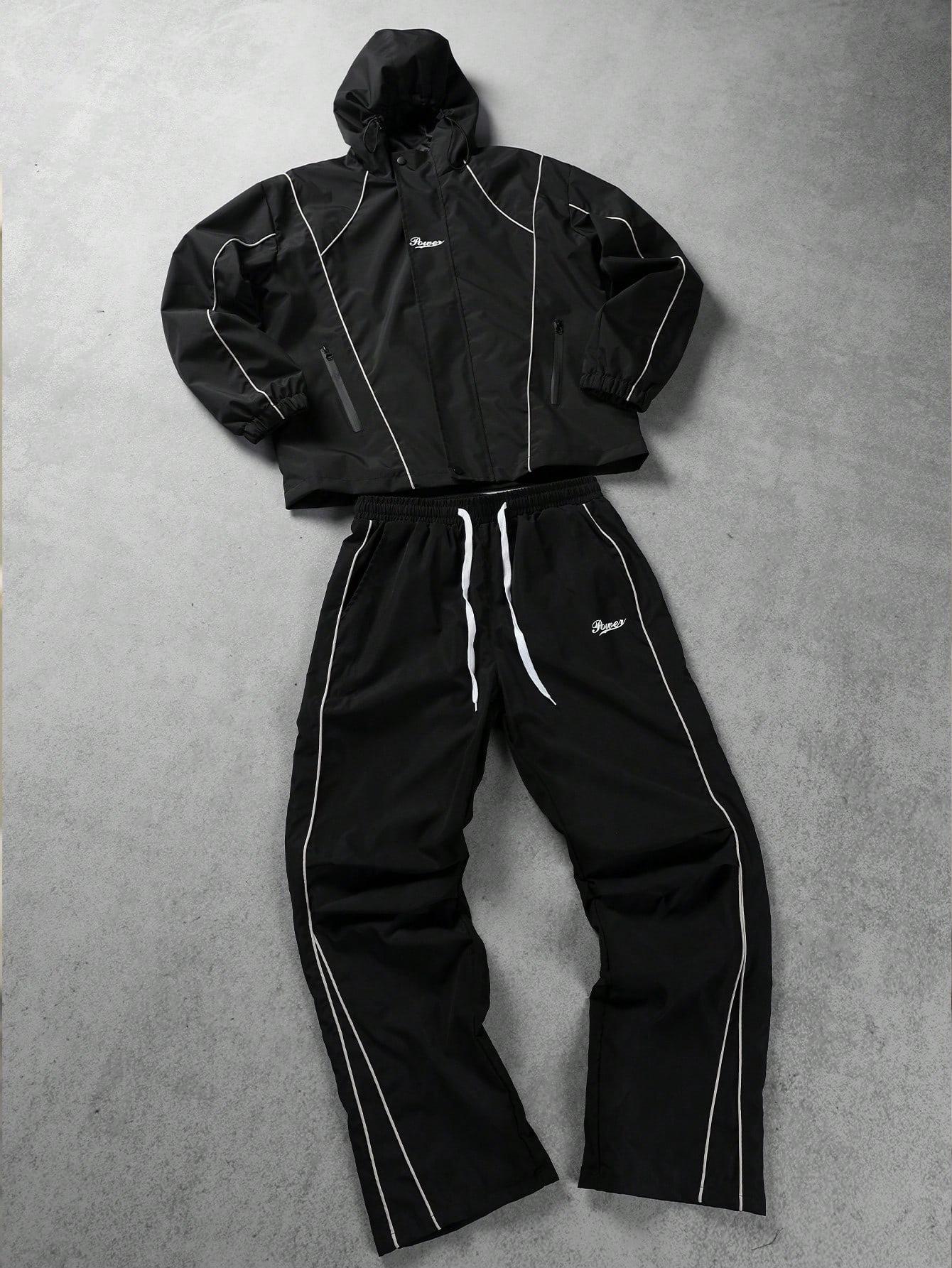 VIRAL Black Techwear Tracksuit Set | Y2K Reflective Piping Hooded Jacket & Pants