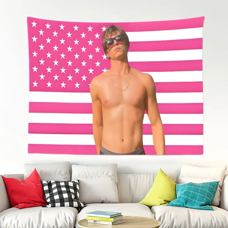 A Tapestry of a Pink American Flag Showcasing Nicholas Chavez, Crafted from Polyester, Perfect for Adorning School Dormitories, Living Spaces, Bedrooms, Party Backdrops