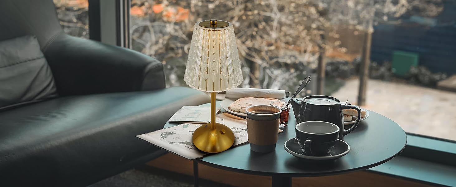 2pcs Cordless Table Lamp, Rechargeable Battery Operated Lamp, 3 Color Modes & Stepless Dimmable LED Touch Lamp, Portable Crystal Gold Metal Beside Lamps for Bedroom Living Room Restaurant Outdoor