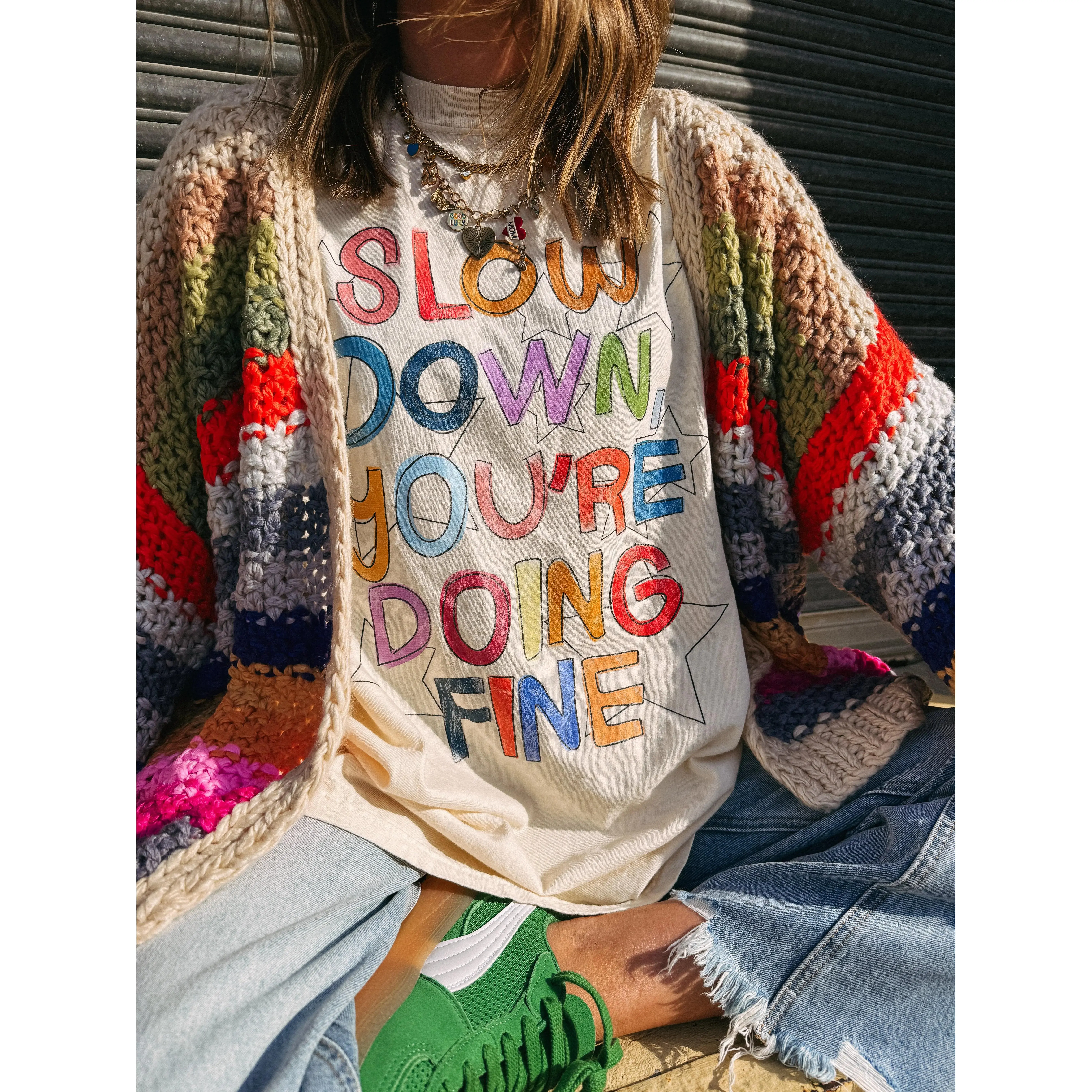 Comfort Colors ETTA OG Slow Down You Are Doing Fine Graphic Tee - Ivory Oversized Shirt