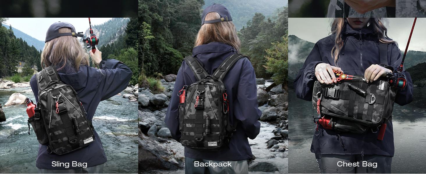 AGS Ghosthorn Fishing Backpack Tackle Sling Bag-Backpack with Rod Holder- Lightweight Tackle Box Fly Fishing Gifts for Men Women