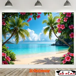 Tropical Beach Party Backdrop Ocean Palm Trees Backdrop Hawaiian Theme Background Cloth Beach Tapestry Wall Hanging Photography Background Polyester Fiber Party Event Summer Holiday Home Decor Studio Prop Vacation Wall Art