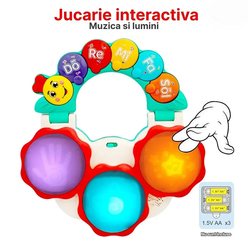 Interactive Music Hand Drum Sensory Toy, Foldable Travel Music Game, LED Drum Pad, Piano Buttons, Random Colors, Holiday Gift, Aa Batteries Not Included