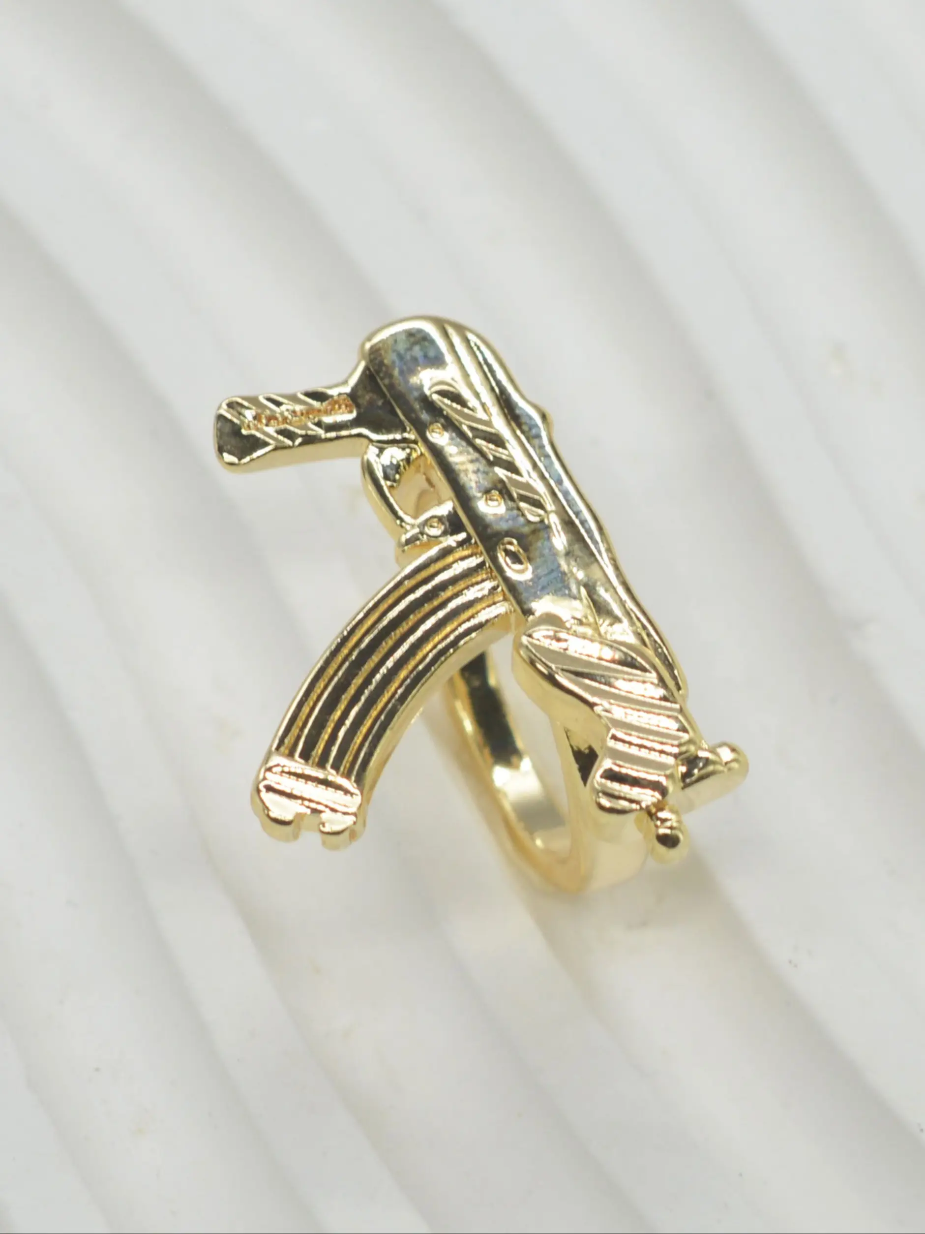 14k Gun Shape Nugget Ring, Unisex Retro Style, Stackable Daily Accessory, Military Enthusiast Gift, Men's Birthday Jewelry, Statement Ring
