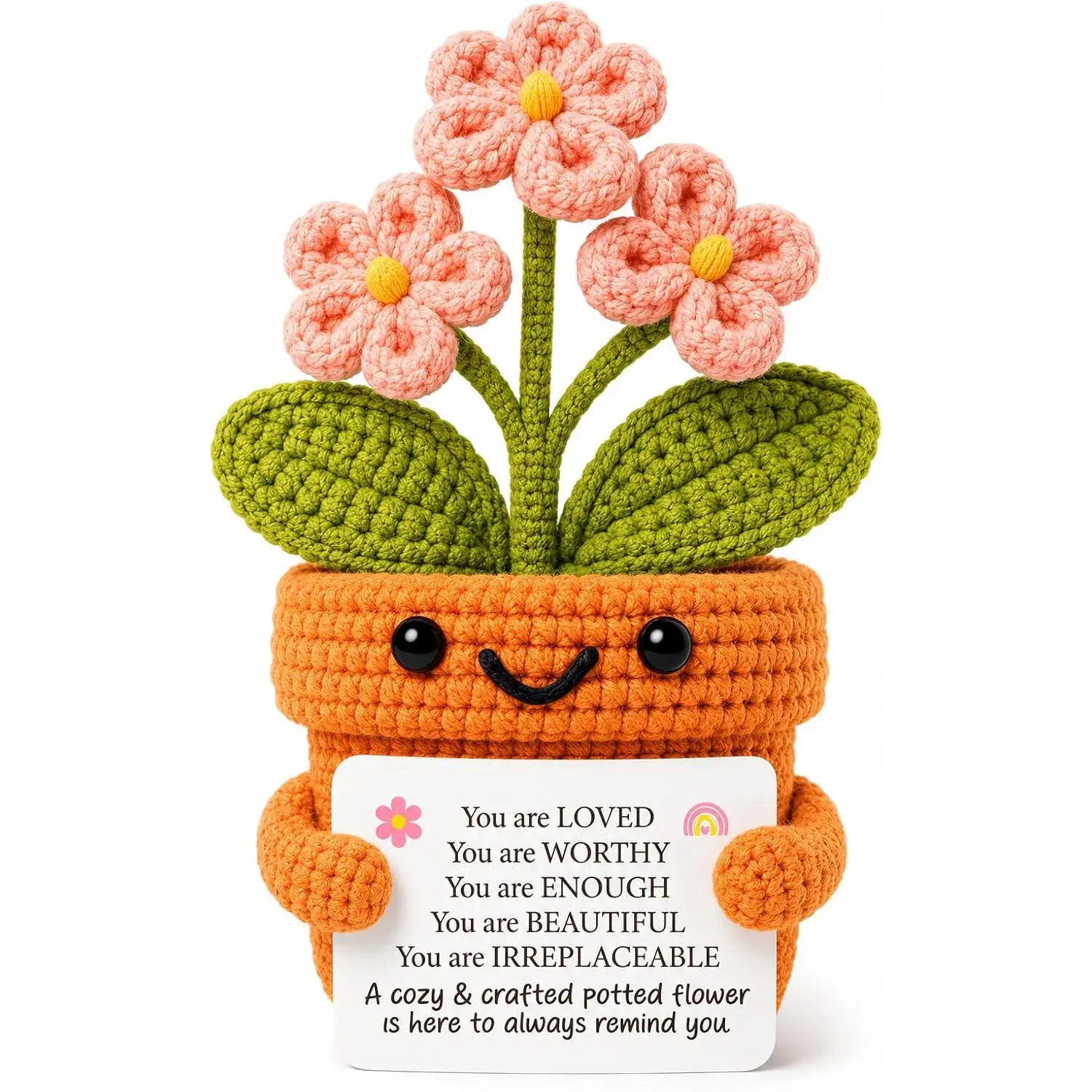Cozy Synthetic Crochet Forget-Me-Not Flower, Affirming Emotional Support Desk Decor for Women, Ideal Birthday Thank You Gift for Coworker/Teacher, Home Office Shelf Ornament