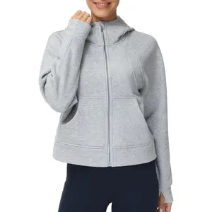 Women's Full-Zip Up Hoodies Jacket Fleece Workout Crop Tops Sweatshirts with Pockets Thumb Hole