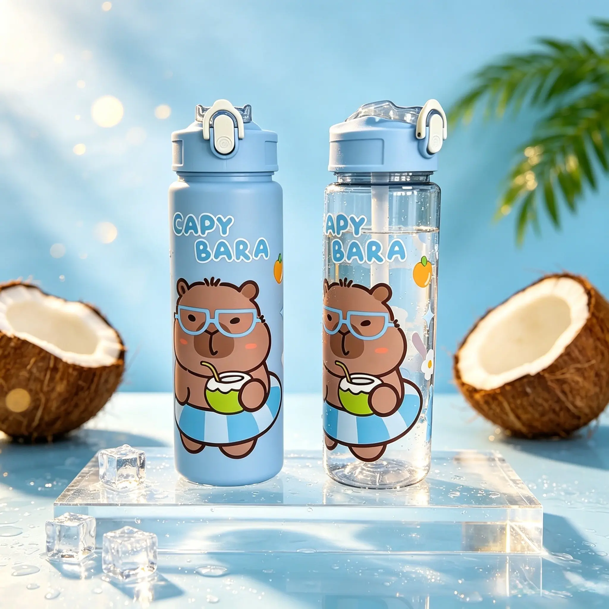 Cute Anime Capybara Theme Water Bottle, 800ML Reusable Plastic Sports Straw Bottle, Outdoor Camping, Picnic, School, Festival Gift