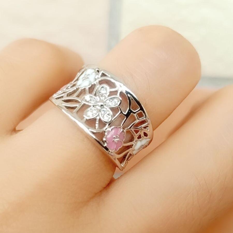 Engraved with love you to the moon and back Epoxy Diamond Lucky Romantic Cherry Blossom Ring Flower Wedding Engagement Eternal Ring