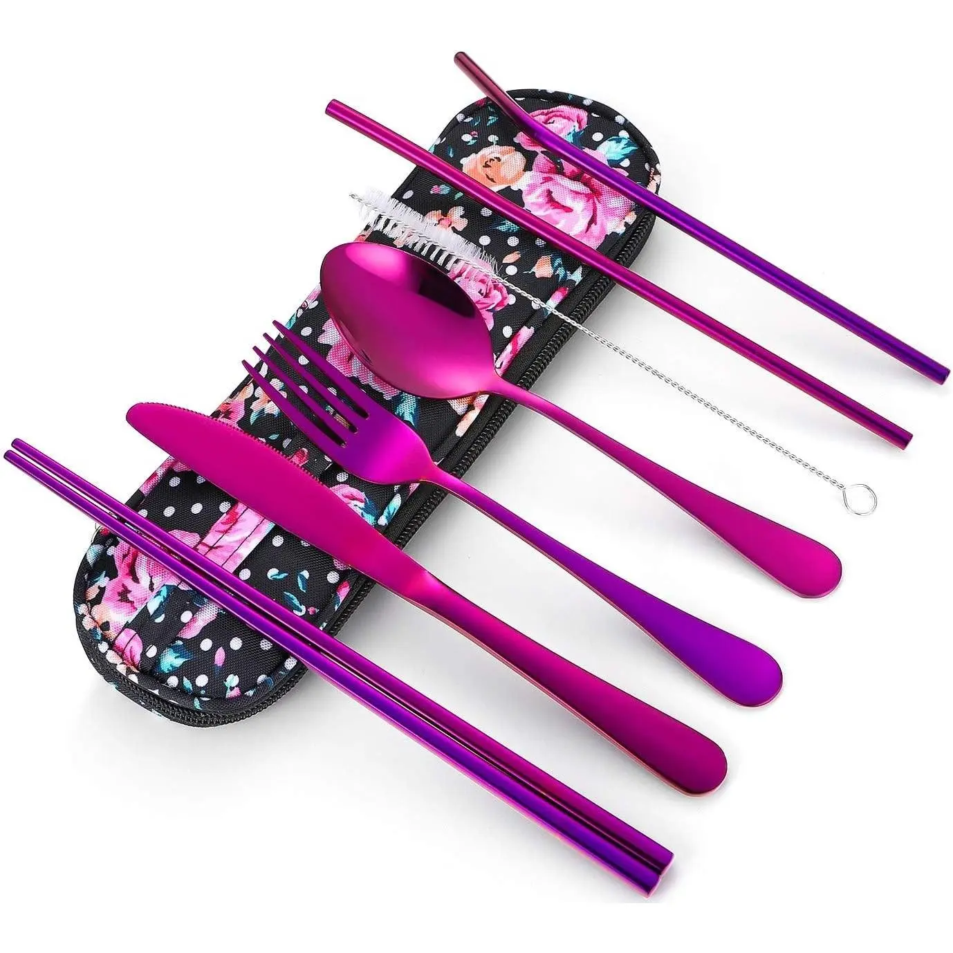 Travel Utensils,Reusable Silverware Set To Go Portable Cutlery Set with a Waterproof Carrying Case for Lunch Boxes Workplace Camping Picnic (Purple)