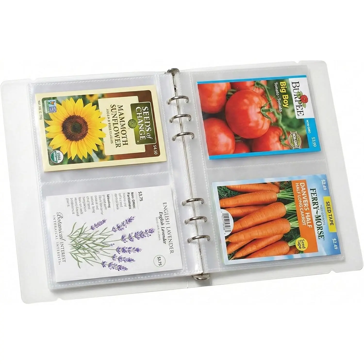 Seed Organizer Binder with Side Loading Sleeves, Clear Storage Book Holder and  Packet Keeper for Saving Your Garden Catalog, 180 Pockets, 3.8 x 5 Inches