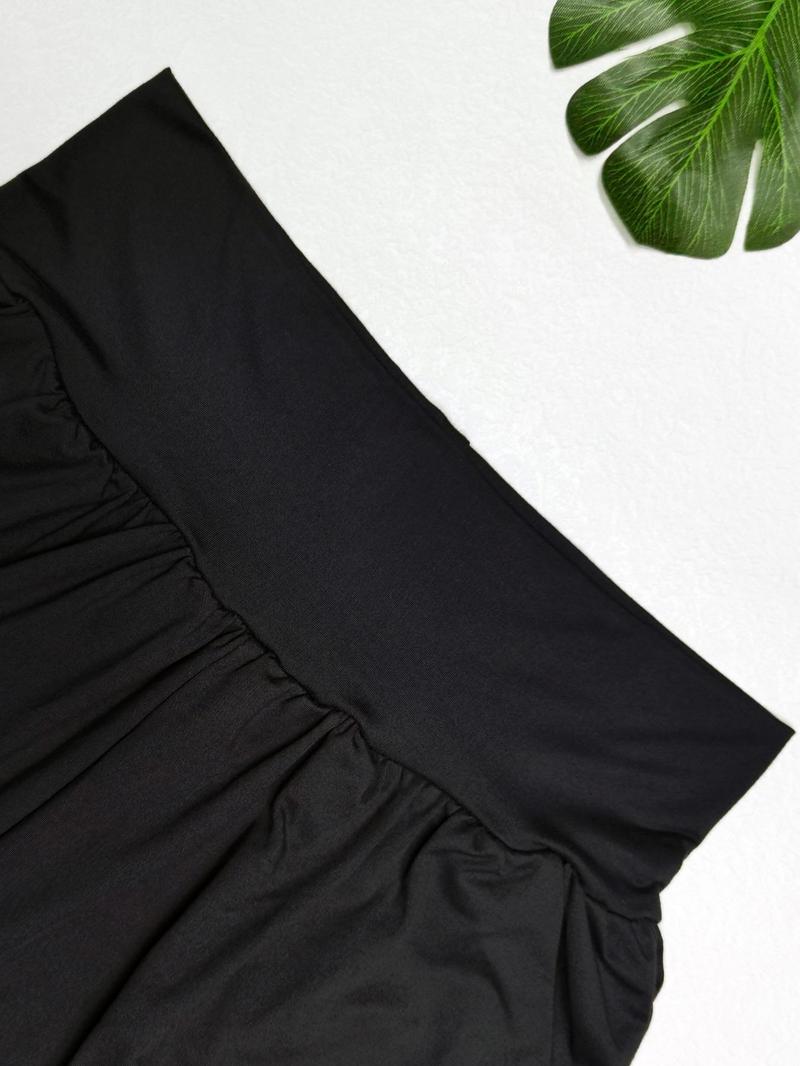 Women's Plain Pocket High Waist Joggers, Casual Comfy Wide Leg Trousers For Outdoor Sports, Airport Outfit，Women's Sport & Outdoor Lounge Outfit Clothing For All Seasons, Wide Leg Sweatpants